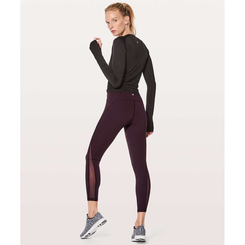 Lululemon Train Times Pant Women Size 8 Black Cherry Mesh 7/8 Legging Athleisure
